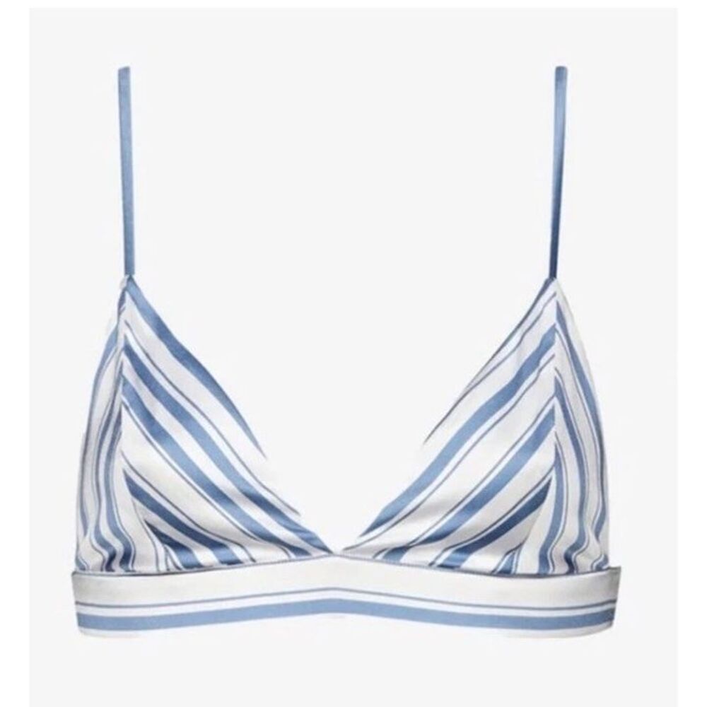 Ser.O.YA Iris Bralette Silk Blue White Stripe Satin Bra Crop Top Sz M